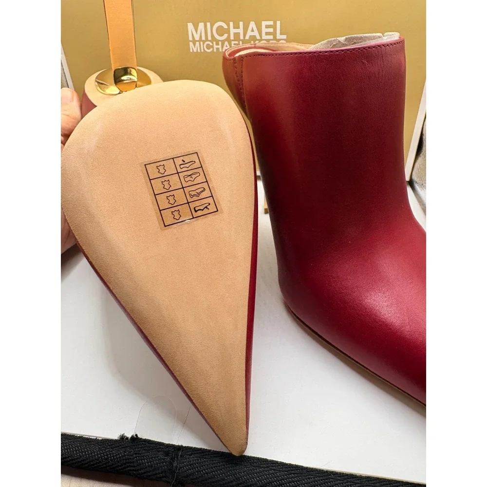 NWB MICHAEL KORS Halle Leather Mule Pump size 8M Maroon with Gold Heel